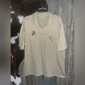 Crystal Springs size XL cream collared polo with German shepherd embroidered